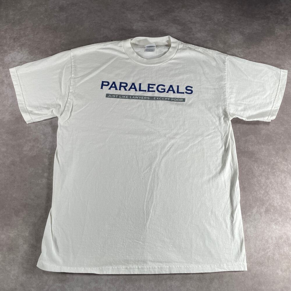 90s Y2K Law Firm Paralegals Humor T-shirt Large Novelty Funny Parody Shirt